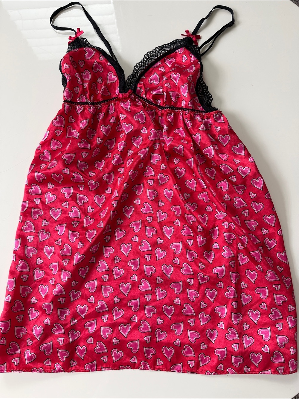 Pink Heart-Print Lace Trim Chemise - Picture 1 of 4